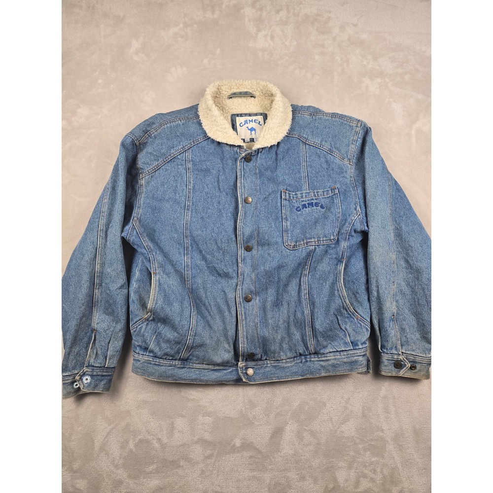 Vintage Camel Joe Denim Jacket Mens XL Blue Sherpa Lined Trucker 90s Promo *Read